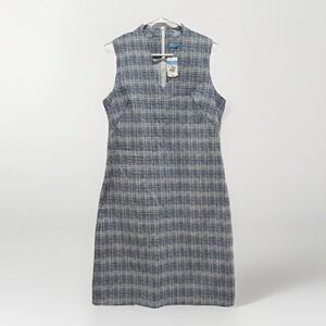 NEW J. McLaughlin Vilma Blue/White Preppy Plaid Dress 10 $228 sleeveless stretch